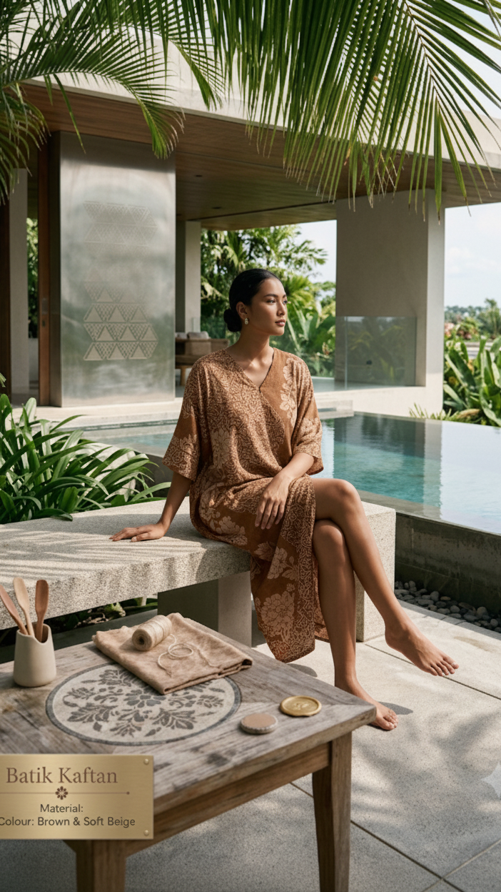 Batik Kaftan - Stone Brown Colourway